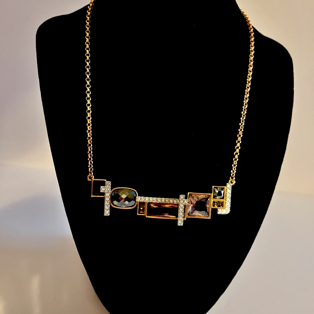 SWAROVSKI Colorful Crystal Swan Signed Geometric Style Necklace